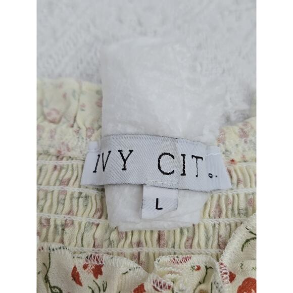 Cottagecore Peasant Maxi Dress LG Floral Smock Ruffle Tier Puff Sleeve Pockets - Picture 4 of 8